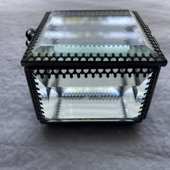 Nicole Miller Trinket Box Beveled Glass Jewelry Casket Hinged Mirror Footed - Picture 11 of 13
